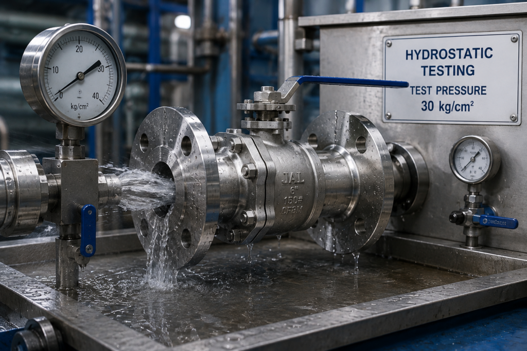 Hydrostatic testing at a ball valve manufacturer in India
